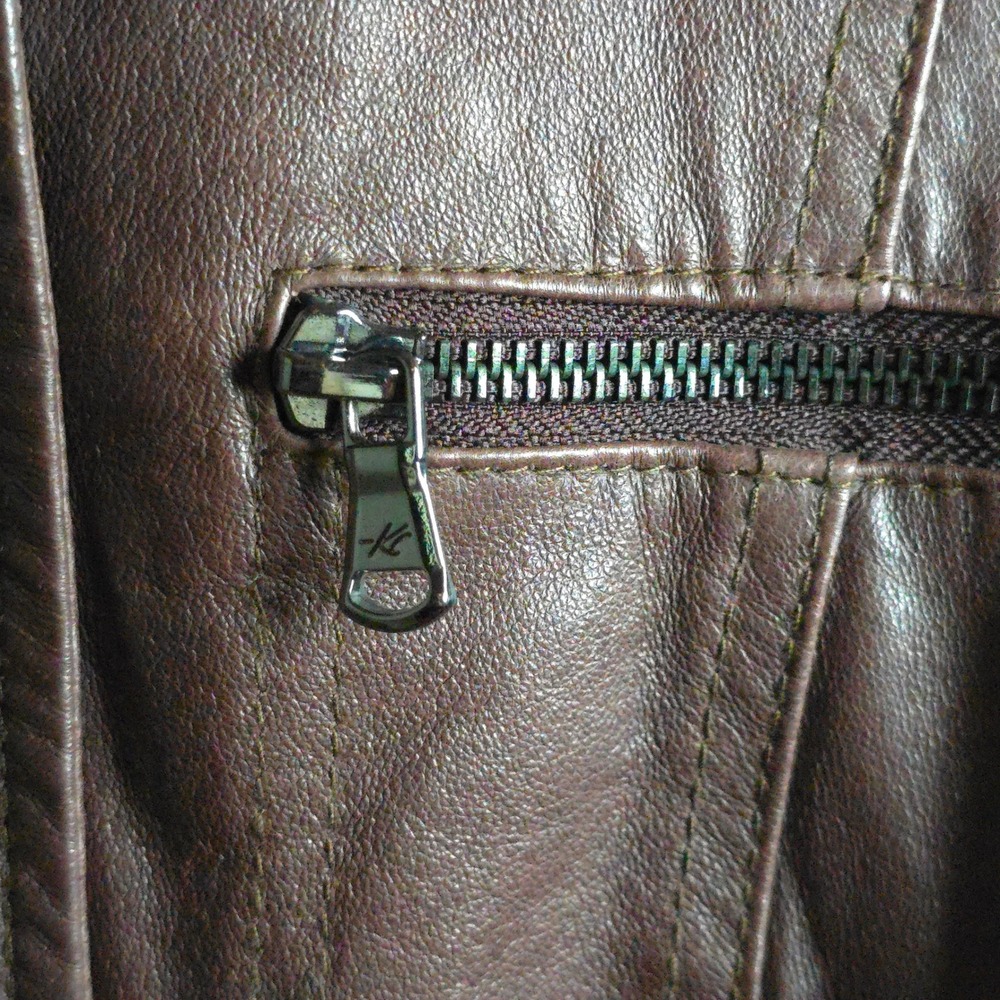 Kenneth Cole Reaction Brown Leather Jacket Women's Medium Belted Moto Zip Cuffs - Picture 8 of 15